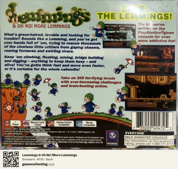 Lemmings & Oh No! More Lemmings PlayStation, NTSC box back