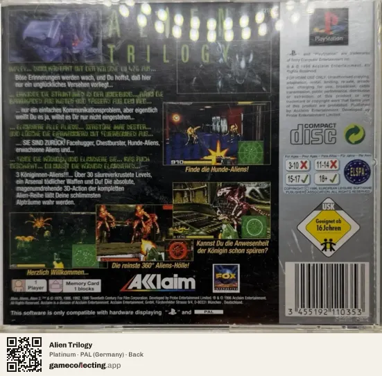 Alien Trilogy PlayStation, Germany box back