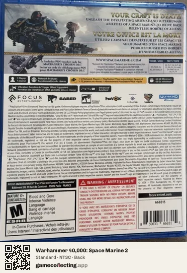 Warhammer 40,000: Space Marine 2 PlayStation 5, NTSC box back