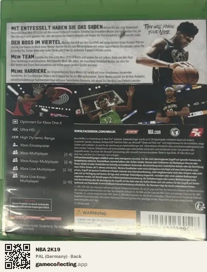 NBA 2K19 Xbox One, Germany box back