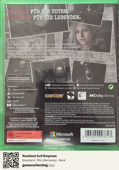 Resident Evil Requiem Xbox Series X, Germany box back