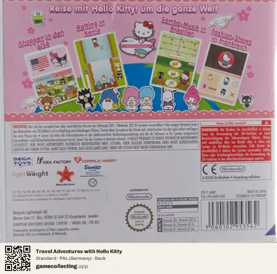 Travel Adventures with Hello Kitty Nintendo 3DS, Germany box back