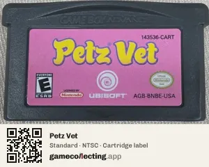 Petz Vet Game Boy Advance, NTSC cartridge label