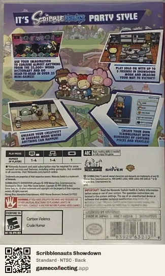 Scribblenauts Showdown Nintendo Switch, NTSC box back