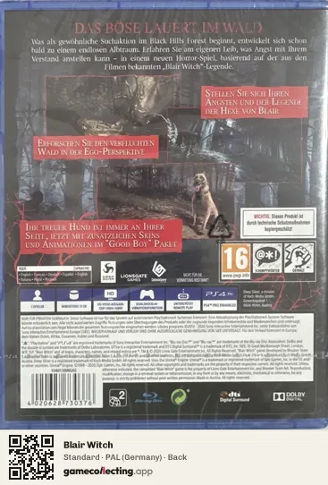 Blair Witch PlayStation 4, Germany box back