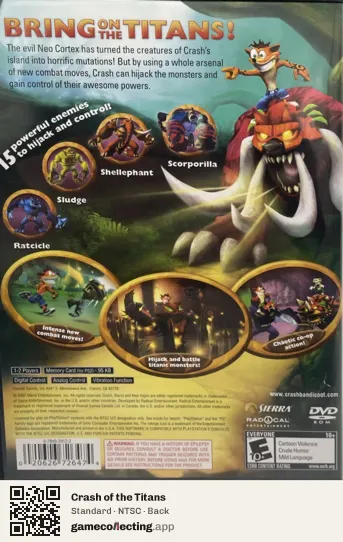 Crash of the Titans PlayStation 2, NTSC box back