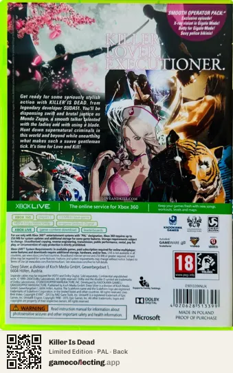 Killer Is Dead Xbox 360, PAL box back
