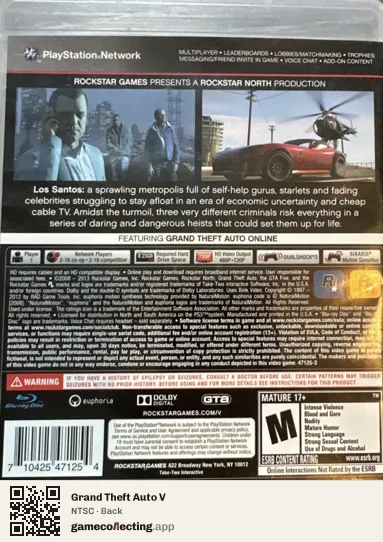 Grand Theft Auto V PlayStation 3, NTSC box back