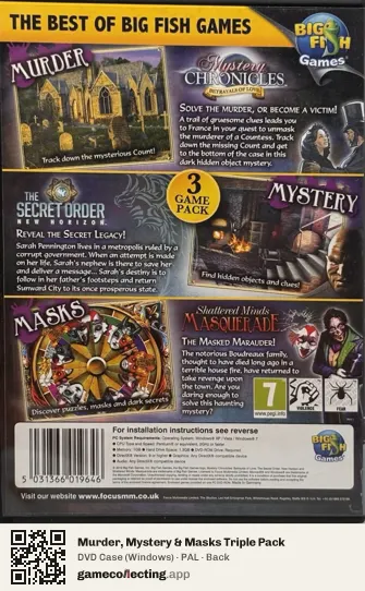 Murder, Mystery & Masks Triple Pack Computer, PAL box back