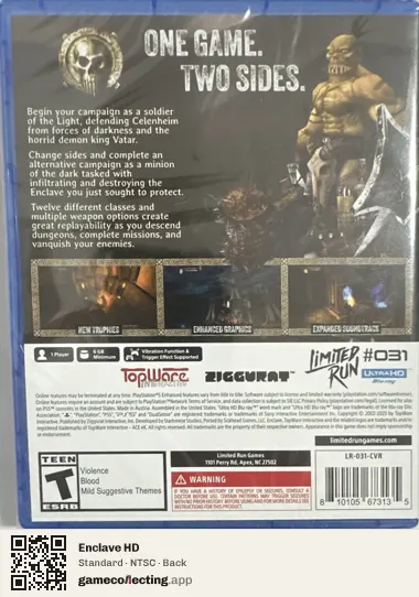 Enclave HD PlayStation 5, NTSC box back