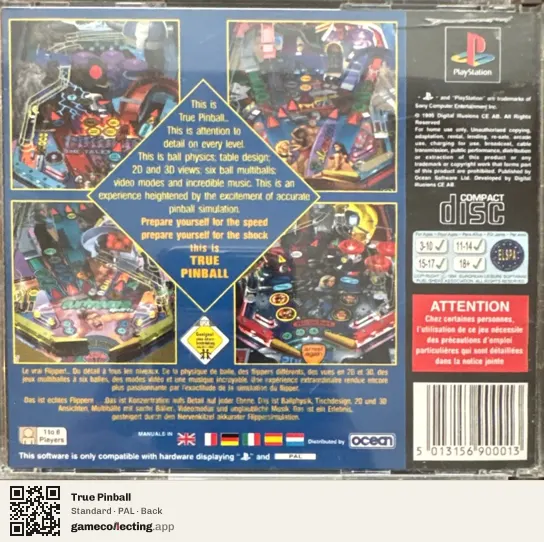 True Pinball PlayStation, PAL box back