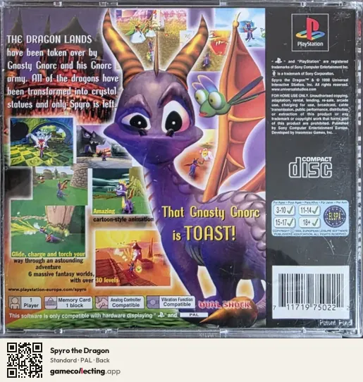 Spyro the Dragon PlayStation, PAL box back