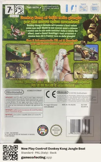 New Play Control! Donkey Kong Jungle Beat Nintendo Wii, Italy box back