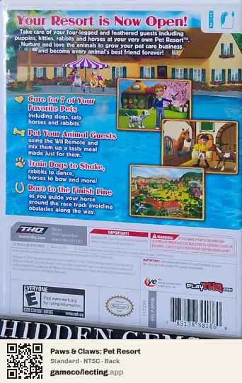 Paws & Claws: Pet Resort Nintendo Wii, NTSC box back