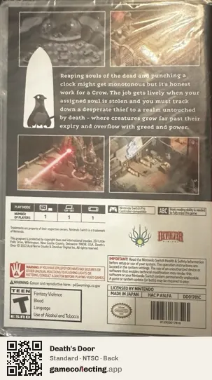 Death's Door Nintendo Switch, NTSC box back