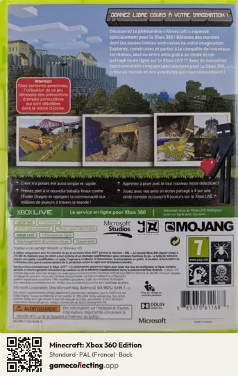 Minecraft: Xbox 360 Edition Xbox 360, France box back
