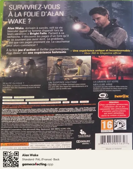 Alan Wake Xbox 360, France box back