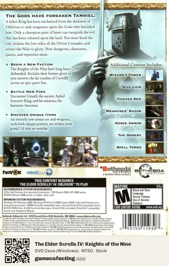 The Elder Scrolls IV: Knights of the Nine Computer, NTSC box back