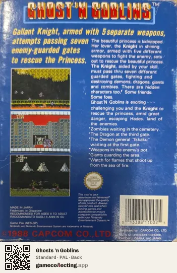 Ghosts 'n Goblins Nintendo Entertainment System, PAL box back