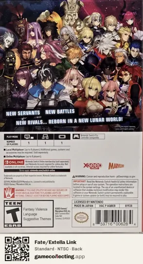 Fate/Extella Link Nintendo Switch, NTSC box back