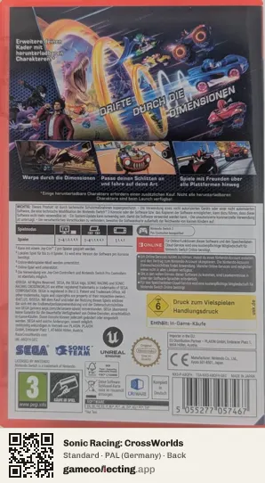 Sonic Racing: CrossWorlds Nintendo Switch 2, Germany box back