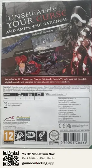 Ys IX: Monstrum Nox Nintendo Switch, PAL box back