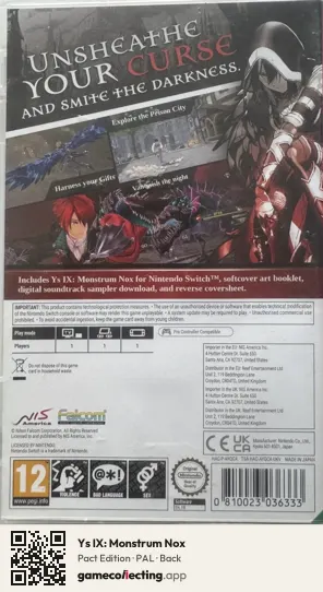 Ys IX: Monstrum Nox Nintendo Switch, PAL box back