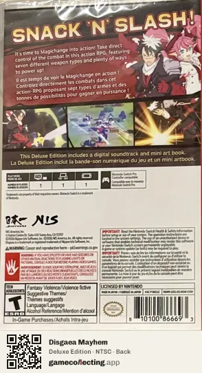 Disgaea Mayhem Nintendo Switch, NTSC box back