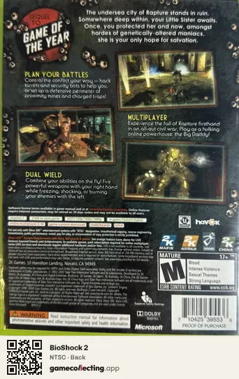 BioShock 2 Xbox 360, NTSC box back