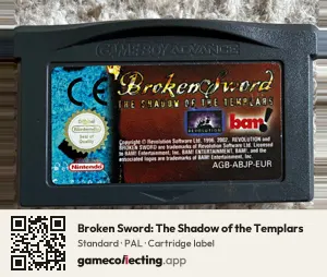Broken Sword: The Shadow of the Templars Game Boy Advance, PAL cartridge label