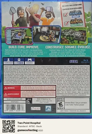 Two Point Hospital PlayStation 4, NTSC box back