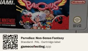 Parodius: Non-Sense Fantasy Super Nintendo Entertainment System, PAL cartridge label