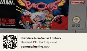 Parodius: Non-Sense Fantasy Super Nintendo Entertainment System, PAL cartridge label