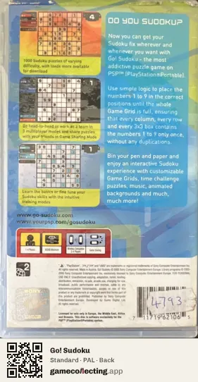Go! Sudoku PlayStation Portable, PAL box back