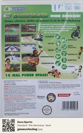 Deca Sports Nintendo Wii, Germany box back