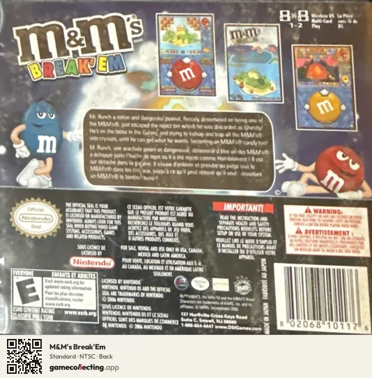 M&M's Break'Em Nintendo DS, NTSC box back