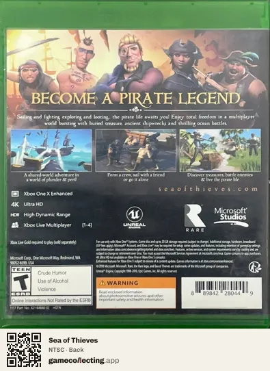Sea of Thieves Xbox One, NTSC box back