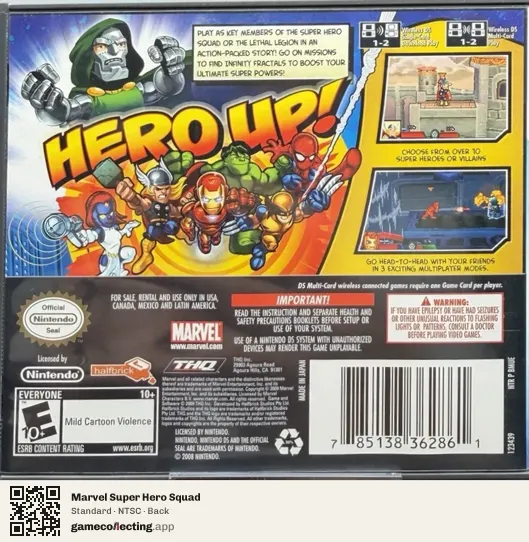 Marvel Super Hero Squad Nintendo DS, NTSC box back