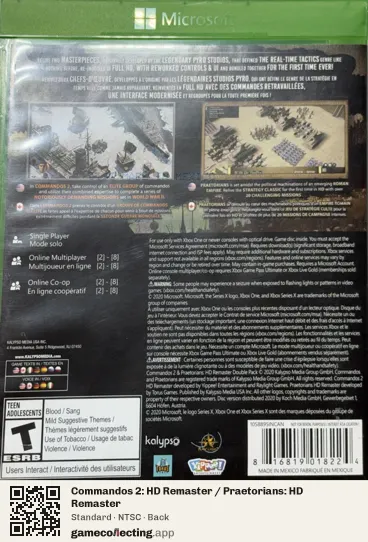 Commandos 2: HD Remaster / Praetorians: HD Remaster Xbox One, NTSC box back
