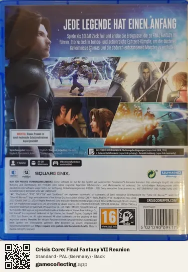 Crisis Core: Final Fantasy VII Reunion PlayStation 5, Germany box back