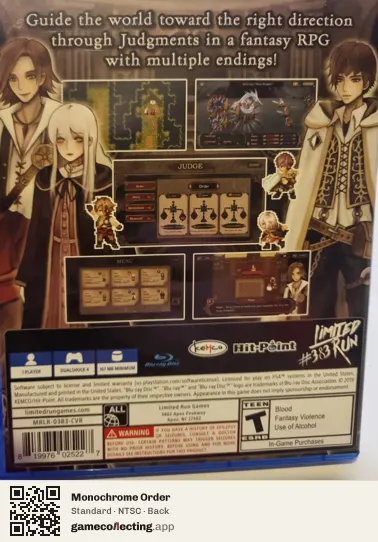 Monochrome Order PlayStation 4, NTSC box back