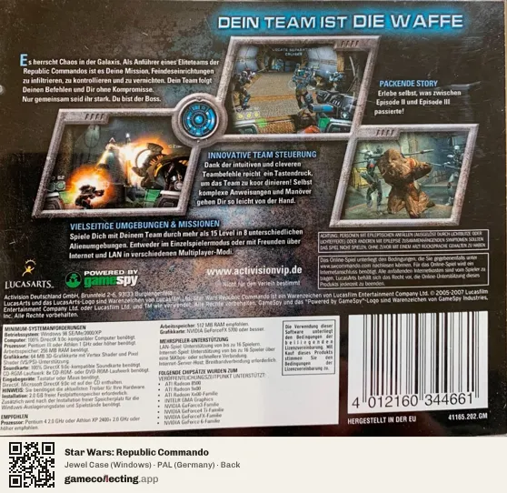Star Wars: Republic Commando Computer, Germany box back
