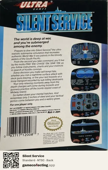 Silent Service Nintendo Entertainment System, NTSC box back