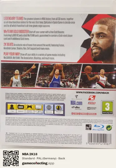 NBA 2K18 PlayStation 3, Germany box back