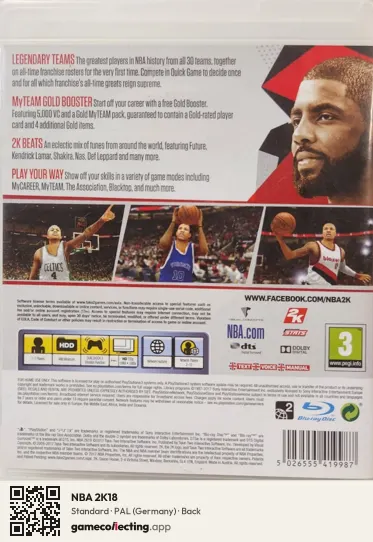 NBA 2K18 PlayStation 3, Germany box back