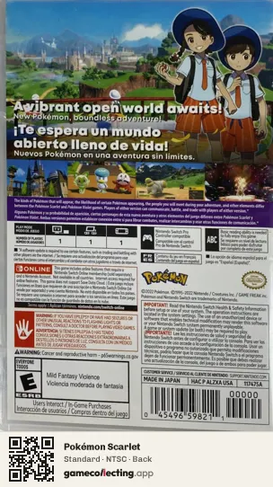 Pokémon Scarlet Nintendo Switch, NTSC box back