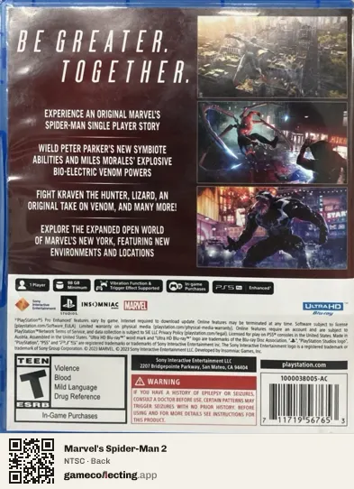 Marvel's Spider-Man 2 PlayStation 5, NTSC box back