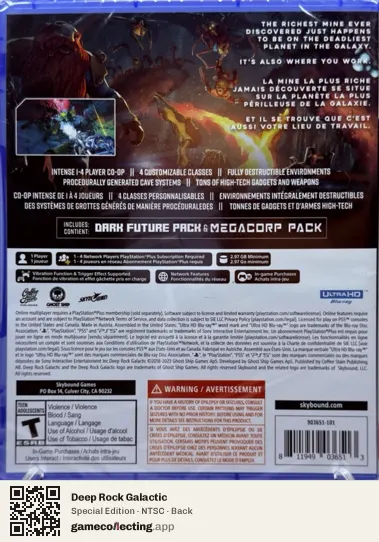 Deep Rock Galactic PlayStation 5, NTSC box back