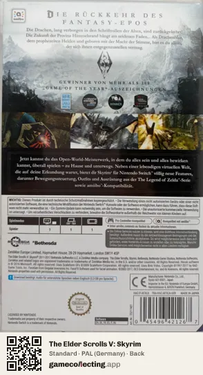 The Elder Scrolls V: Skyrim Nintendo Switch, Germany box back