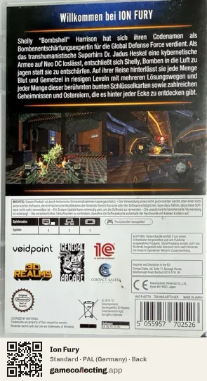 Ion Fury Nintendo Switch, Germany box back